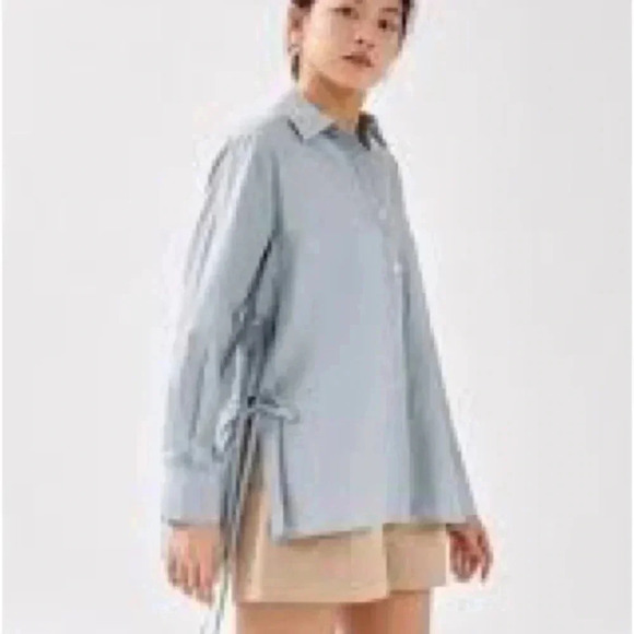 Love Bonito &REA Sana Relaxed Ribbon Tie  Shirt in Blue - Picture 7 of 10